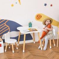 HOMCOM 3-Piece Kids Table & Chair Set with 2 Bear-Shaped Chairs, White