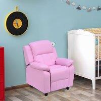 HOMCOM Kids Children Recliner Lounger Armchair Sofa PU Leather w/ Storage Space in Pink