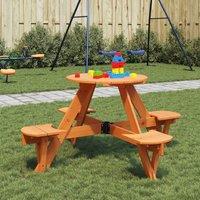 Berkfield Home Picnic Table for 4 Kids with Umbrella Hole Round Solid Wood Fir in Brown