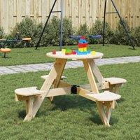 Berkfield Home Picnic Table for 4 Kids with Umbrella Hole Round Solid Wood Fir in Brown