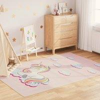 Berkfield Home Kids' Rug Pink 160x230 cm Unicorn Washable Anti Slip | Size: 100 cm diameter