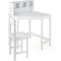 Costway Kids Corner Desk & Chair Set Children Study Table with Chair in White