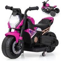 Costway Ride on Motorcycle Toddlers 6V Electric Toy Bike withTraining Wheels in Pink