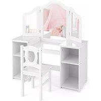 Costway 2-in-1 Kids Vanity Table & Chair Set Makeup Table Dressing Table Desk in White