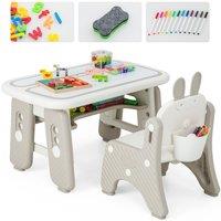 Costway Drawing Table & Chair Set Graffiti Toddlers Art Activity Table & Chair with Flip Top Tabletop in Grey