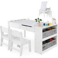 Costway 2 in 1 Art Table & Easel Set Toddler Play Activity Drawing Desk with Chairs in White
