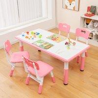 Costway Kids Table & 4 Chairs Set Children Art Study Multi-Activity Table with 4 Seats in Pink