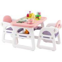 Costway 3 PCS Table & Chairs Set Toddler Activity Desk Set w/ Storage Rack in Pink