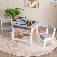 Costway 3 Pcs Kids Table & Chair Set Toddler Activity Writing Double-sized Tabletop in Grey