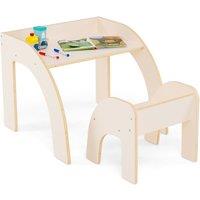 Costway Desk & Chair Set Wooded Toddler Table & Chair Set in White
