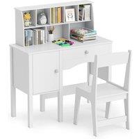 Costway Kids Study Desk & Chair Set Children Wooden Craft Table & Chair-White in White