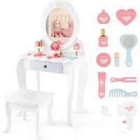 Costway 2-in-1 Vanity Set Makeup Table & Chair Set w/ Removable Mirror for Kids 3+ in White