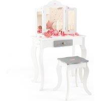 Costway Kids Vanity Table Set 2 in 1 Toddler Princess Pretend Makeup Dressing Table in White