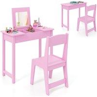Costway Kids Vanity Set 2 in 1 Vanity Table & Chair Set w/Flip Top Mirror in White