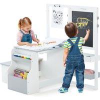 Gymax Kids Art Easel & Table & Bench Set With Double-Sided Adjustable Easel in Grey