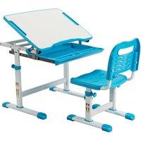 Gymax Kids Desk & Chair Set Study Table Tilting Tabletop Height Adjustable in Blue