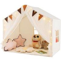 Gymax Kids Play Tent 3-4 Kids Play House With Star Lights Windows Cotton Mat in Beige