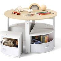Gymax Nesting Table & Chair Set of 5 Piece Toddler Round Craft Table in Khaki