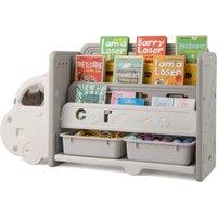 Costway Kids Toy Storage & Bookshelf Car Themed Toy Storage Cabinet in Beige