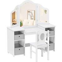 Costway Kids Vanity Desk & Chair 2 in 1 Toddler Makeup Pretend Play Table in White