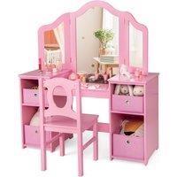 Costway Kids Vanity Desk & Chair 2 in 1 Toddler Makeup Pretend Play Table in Pink