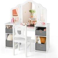 Costway Kids Vanity Desk & Chair 2 in 1 Toddler Makeup Pretend Play Table