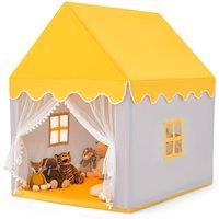 Costway Kids Play Tent Indoor Playhouse with Padded Mat in Yellow