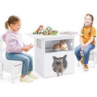 Costway Kids Table & Chairs Set 3 Pieces Wooden Children Furniture in White