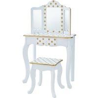Teamson Kids Kids Wooden Play Vanity Table Set, Polka Dot, White/Gold in White