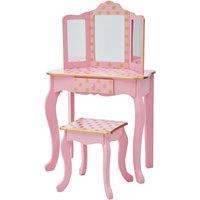 Teamson Kids Gisele Kids Dressing Table Vanity Set With Mirror Stool & LED Lights in Gold