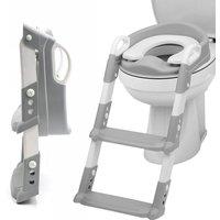 VOGREX Children Toilet Seat & Ladder Toddler Training Step Up Easy Fold Down For Kids in Grey