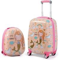 Costway 2 Pieces Kids Luggage Set 12 & 18 Children Carry-on Suitcase Set Hard Shell Travelling Case & Backpack
