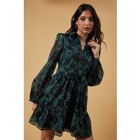 Oasis Women's Organza Collared Mini Dress in Teal | Size: 12