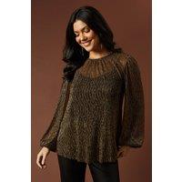 Oasis Women's Occasion Plisse Balloon Sleeve Top in Gold | Size: 8