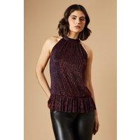 Oasis Women's Occasion Plisse Halterneck Top in Pink | Size: 12