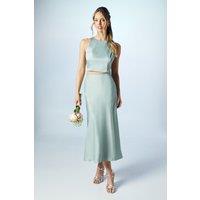 Oasis Women's Satin Racer Bridesmaid Co-Ord Top in Sage | Size: 12