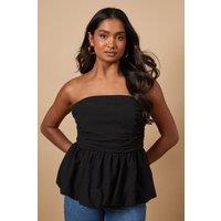 Oasis Women's Strapless Gathered Peplum Top in Black | Size: 8