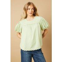 Oasis Women's Lace Trim Puff Sleeve Blouse in Green | Size: 10