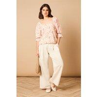 Oasis Women's Printed Square Neck Puff Sleeve Top | Size: 8