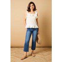 Oasis Women's Broderie Frill Detail Top in White | Size: 10
