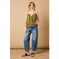 Oasis Women's Babydoll Lace Detail Cami in Khaki | Size: 16
