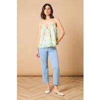 Oasis Women's Printed Frill Detail Babydoll Cami Top in Mint | Size: 16