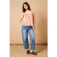 Oasis Women's Printed Frill Detail Babydoll Cami Top in Peach | Size: 14