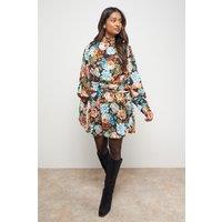 Oasis Women's Volume Shoulder Western Mini Dress in Floral | Size: 10