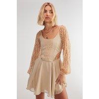 NastyGal Women's Lace Insert Skater Mini Dress in Nude | Size: 6