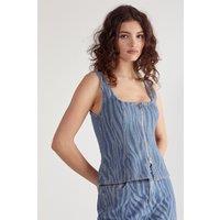 NastyGal Women's Zebra Denim Corset Top in Pale Wash | Size: 8