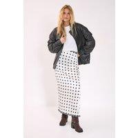 NastyGal Women's Satin Polka Dot Embroidered Split Maxi Skirt in Ecru | Size: 6