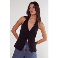 NastyGal Women's Essentials Tailored Button Front Vest in Black | Size: 8