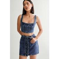 NastyGal Women's Denim Lace Front Mini Skirt in Authentic Midwash | Size: 4