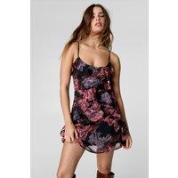 NastyGal Women's Abstract Chiffon Tiered Strappy Mini Dress in Dusty Pink | Size: 6